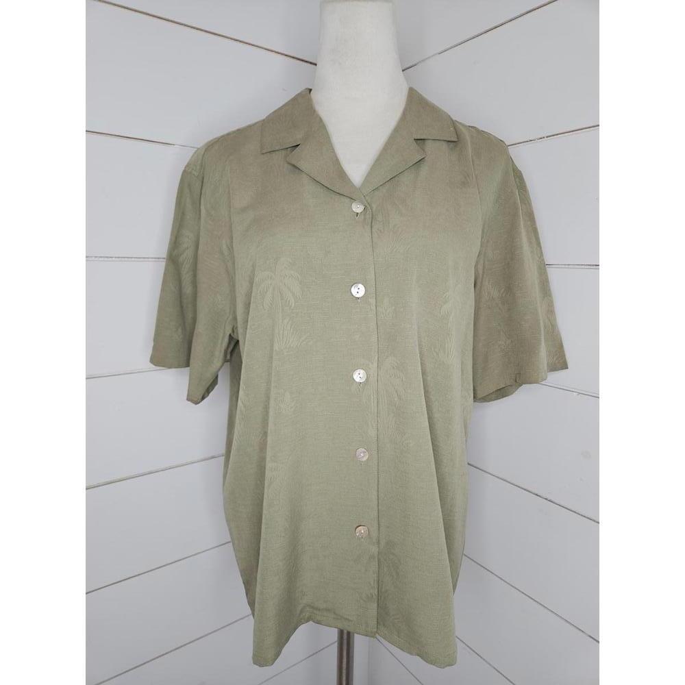 NWOT Vintage 90s Pineapple Moon small olive green silk button up shirt